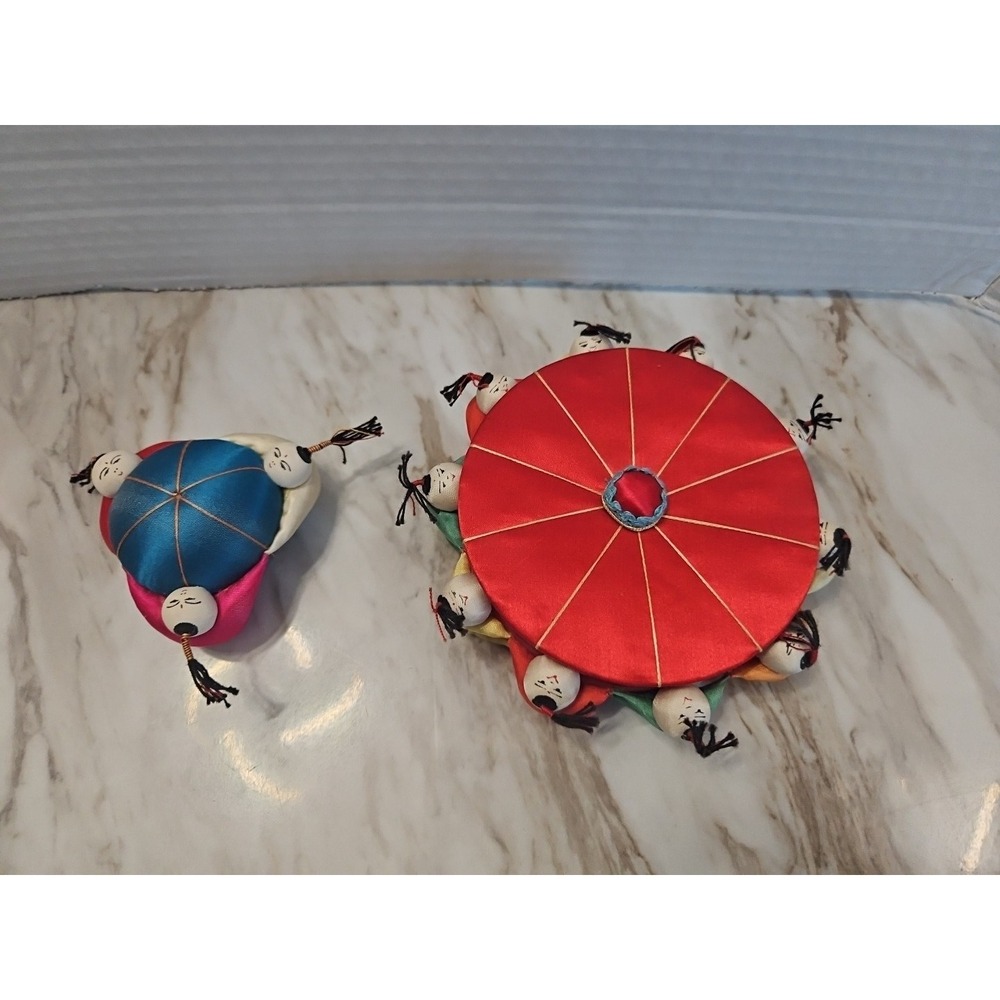 Vintage Blue Satin Sewing/Trinket Box Surrounded by Chinese Babies Small -China